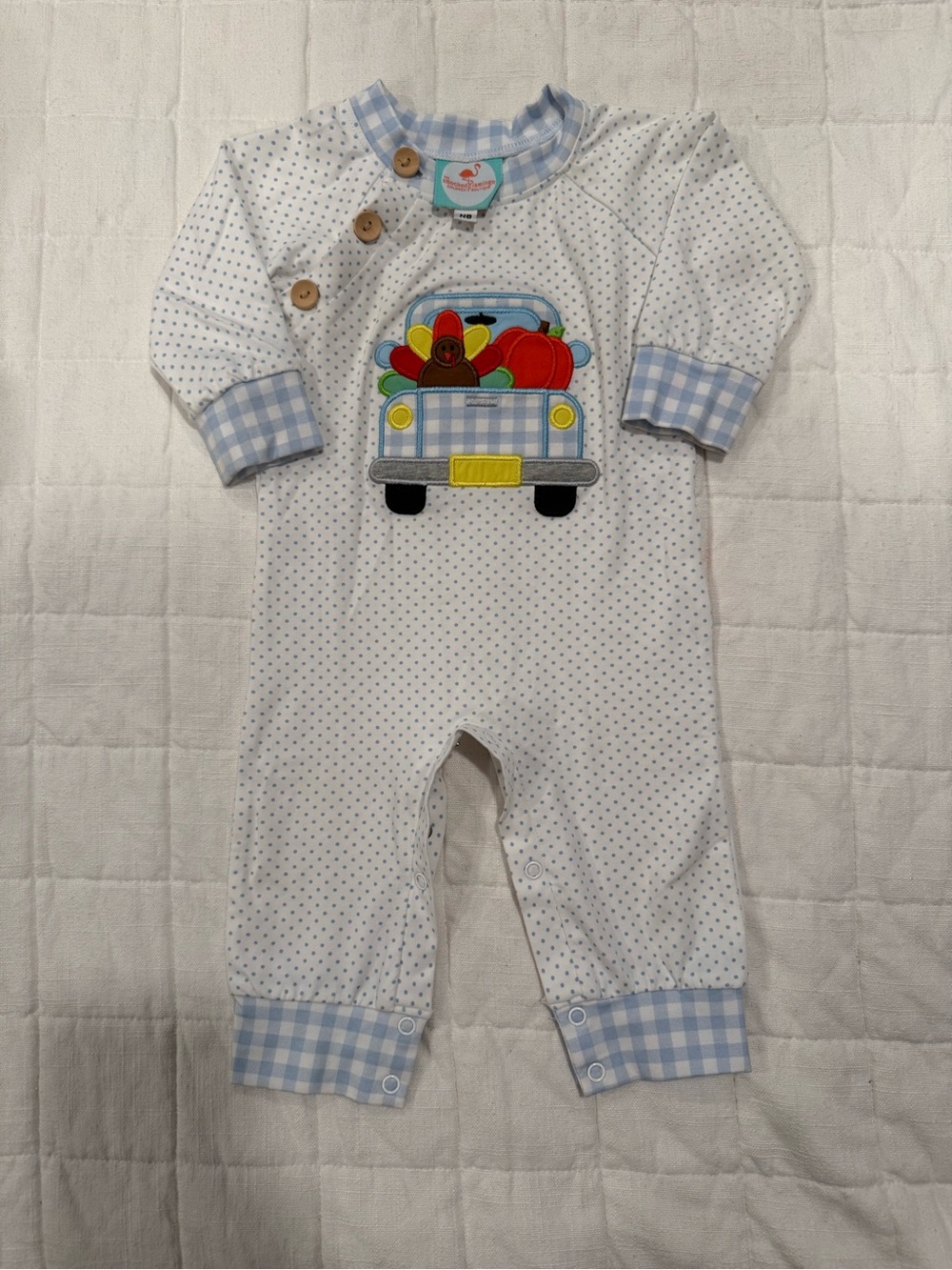 The Smocked Flamingo Thanksgiving Turkey Romper NB